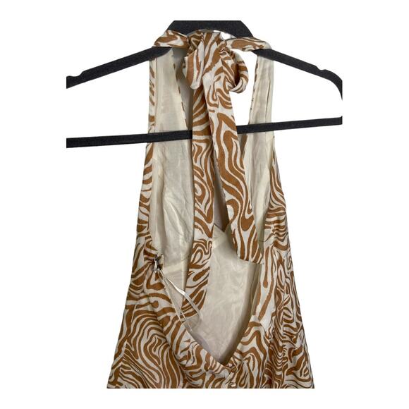 Song of Style Jude Zebra Print Halter Midi Dress Open Back Slit Tan Ivory Size S - Picture 11 of 12
